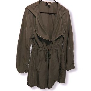H&M Olive Green Zip Up Hooded Synched Waist Military Style Cargo Utility Jacket